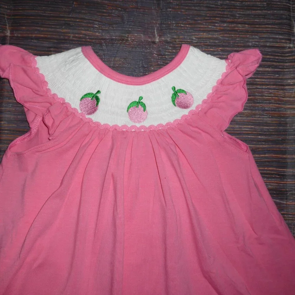 Boutique Smocked Peaches Girls Tunic & Leggings Outfit Set